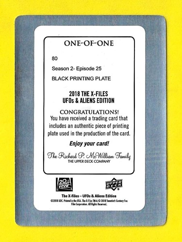 2019 Upper Deck X-Files UFO and Aliens 1/1 Black Printing Plate #80 - Picture 2 of 3