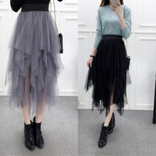 Lady Layered Mesh Sheer Tulle Puffy Skirt High Elastic Waist Ruffle Tutu Fashion