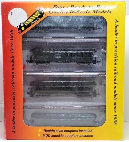 Juego de 4 autos N MDC Roundhouse 89416 50' Overland AT&SF rap+knuc+mtl whls nuevo en caja #7 | Zustand: New
