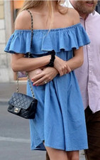 Zara Off Shoulder Chambray Dress Size XS