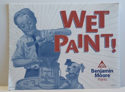 Benjamin Moore Paint Sign Wet Paint Little Boy Puppy Dog Advertise 13 Sheets