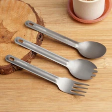 Titanium 3 Fork Spoon Sets Outdoor Camping Tableware Portable Salad SpoonEDCTool