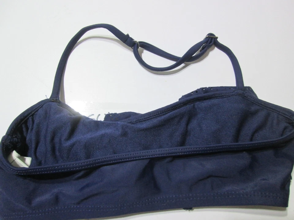 Top de bikini Abercrombie para mujer talla M azul marino inalámbrico con volantes ojales bordado Foto 2 de 4