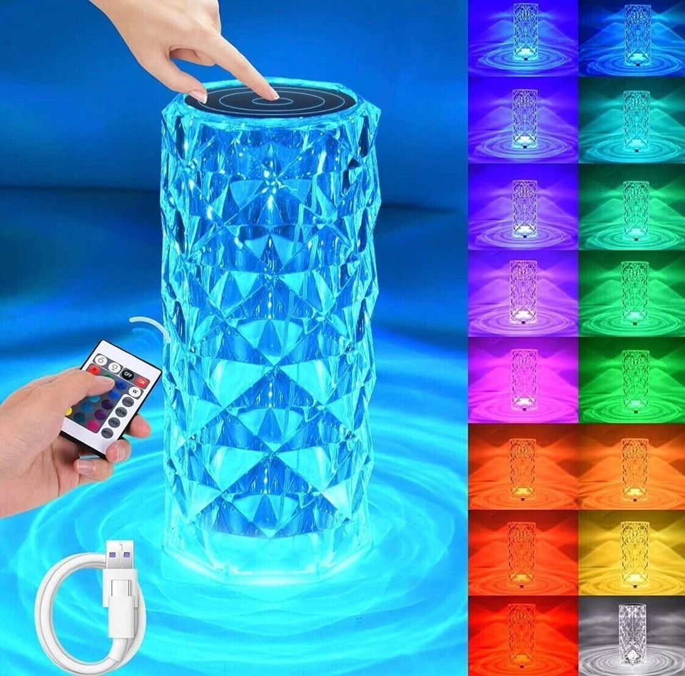 lampada da tavolo led ricaricabile tipo cristallo touch rgb bar casa hotel nuovo - Immagine 4 di 4