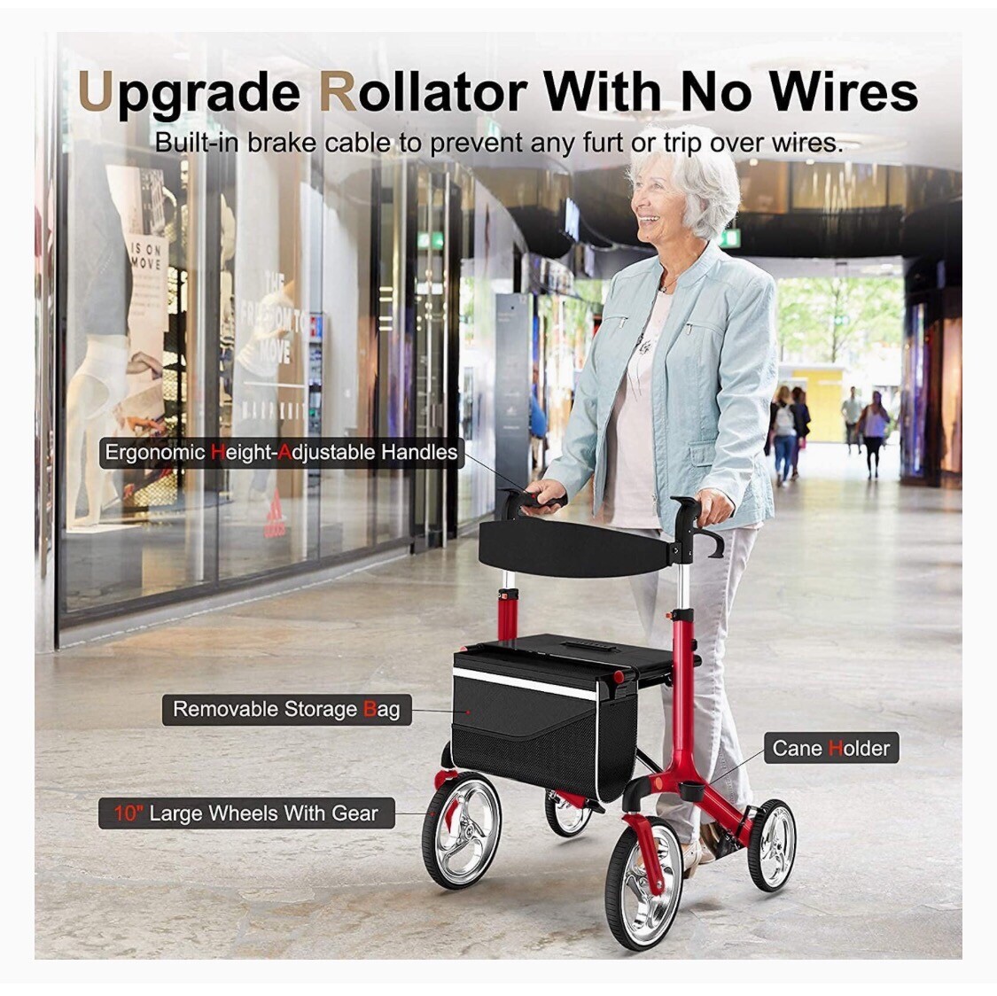 Healconnex Luxury Rollator Walker For Seniors With Padded Seat &Backrest 300lbs eBay