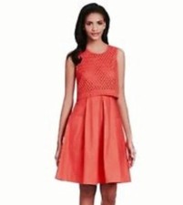 Eliza J Orange Eyelet Overlay Size 16 Fit&Flare Front Pleat Pocket Dress Women's