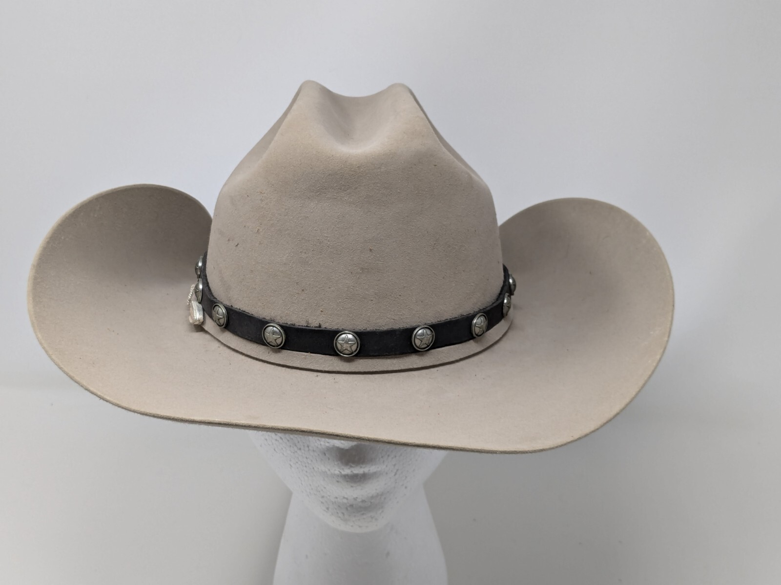 Brown Leather Hat Band with Silver Star Studs Adjustable New-image