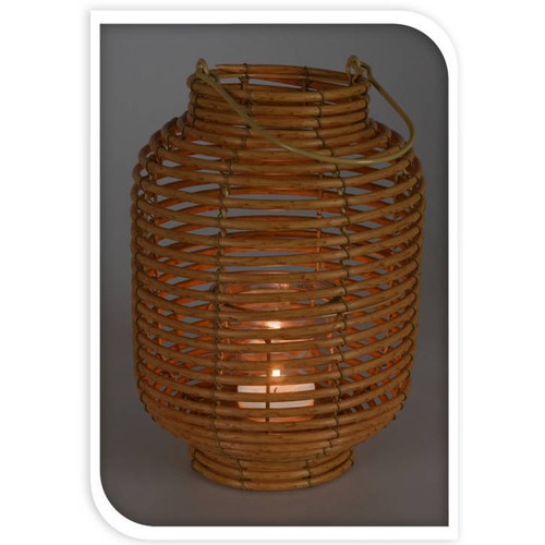 Lanterna rotonda in rattan con inserto in vetro - Foto 2 di 2