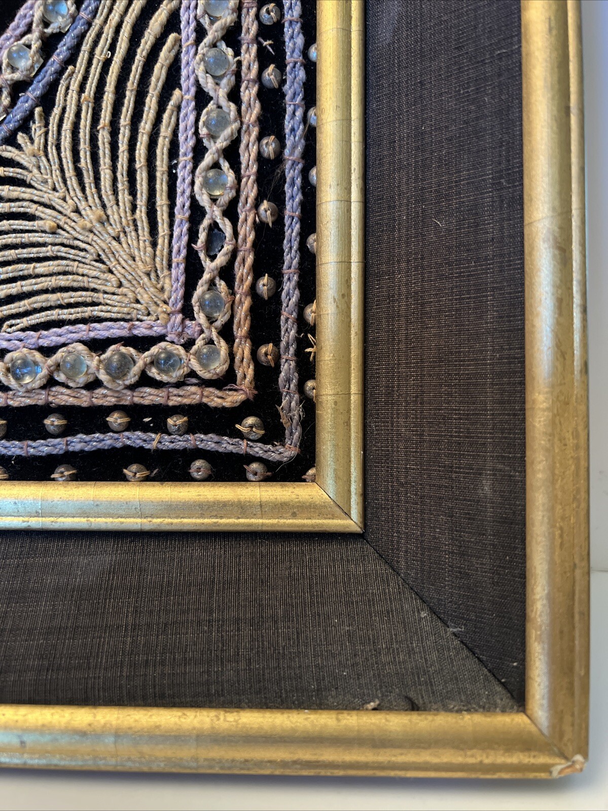 VTG Kalaga Tapestry Hand Embroidered Burmese Elephant & Warrior Mtd Framed 24x24