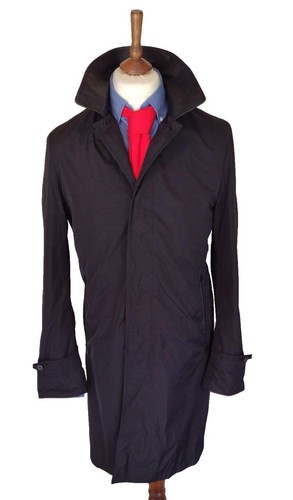 Burberry Black Car Coat Special Edition Leather Collar IT 48 38" S Small