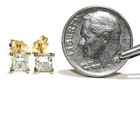 GIA 14k yellow gold .97ct princess diamond martini stud earrings Natural I1 I J — photo 3