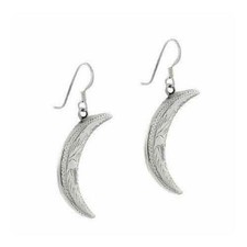 925 Silver Etched Design Crescent Moon Earrings