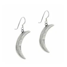 925 Silver Etched Design Crescent Moon Earrings