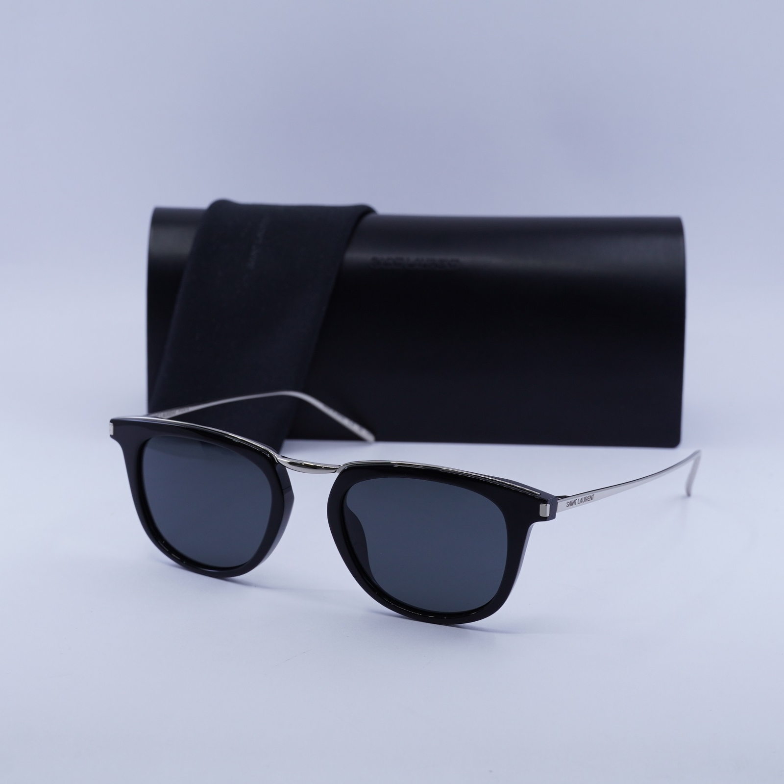 Saint Laurent SL753 001 Occhiali da Sole Nero Lucido Argento Grigio 50 20 145 Nuovi Autori...