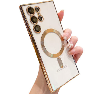 For Samsung Galaxy S24 S23 Ultra S22 Plus Clear Case Slim Plating Mag Safe Cover