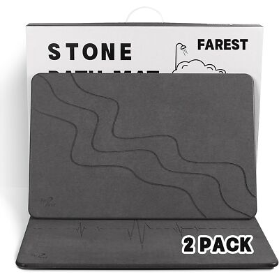 2 Pack Stone Bath Mat-Diatomaceous Earth Bath Mat Fast-Drying Stone Drying Ma...