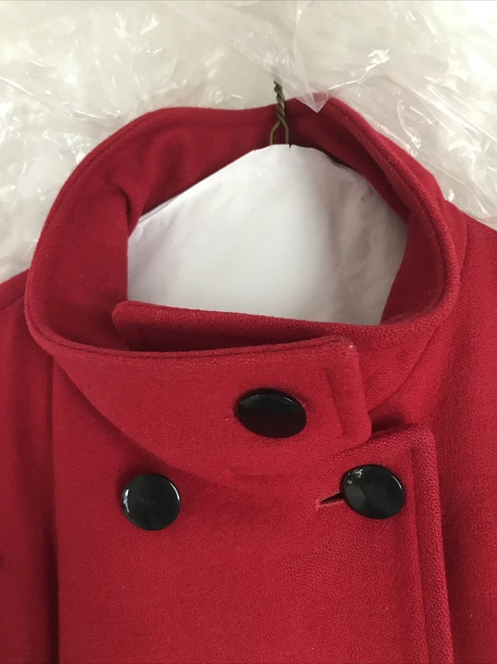 International Scene Wool Coat Double Breasted Lined Red Pea Women 9/10 Vintage - Image 3 of 4