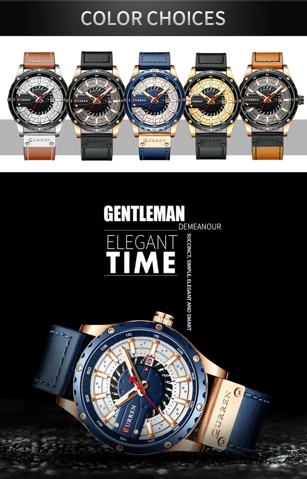 CURREN Men Leather Watch Casual Male Quartz Watches Fashion Calendar Wristwatch - Image 4 of 4