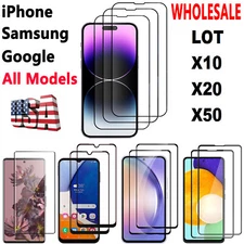 Lot 10 20 50X Full Tempered Glass Screen Protector for iPhone/Samsung/Google All