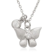 Silver Small CZ with Butterfly Double Pendant Children's Necklace