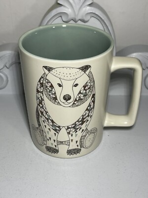 Starbucks 2017 Coffee Mug 12 oz Cup Mosaic Polar Bear Art Drawing Blue Gray