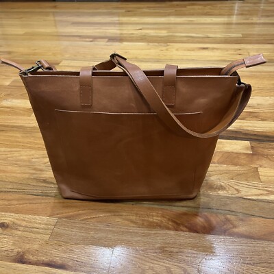 LEATHER TOTE Cognac SHOULDER BAG Handmade Large Front