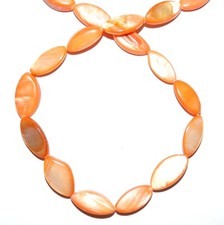 MP1879 Orange 18mm Pointed Puffed Oval Marquise Mother of Pearl Shell Beads 15"