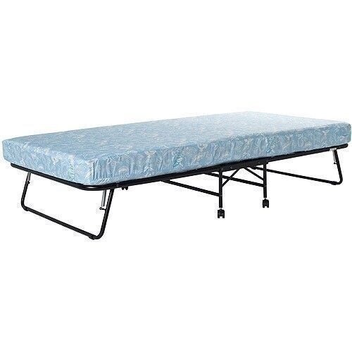 Twin Folding Metal Guest Bed Steel Frame 5 Inch Foam Mattress Cot