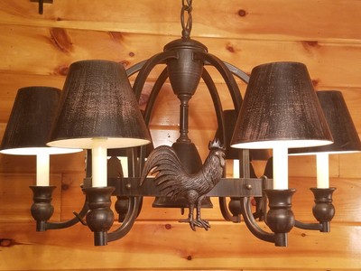 Vtg Metal 3 Rooster Chandelier Rustic Primitive Country Ceiling 7