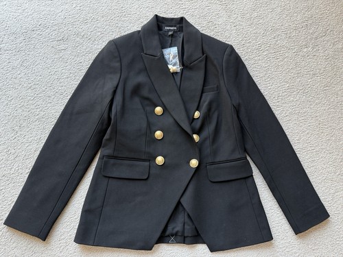 EXPRESS BLACK SOFT SLEEK DOUBLE BREASTED NOVELTY BUTTON BLAZER Jacket Outerwear