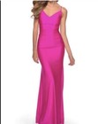 NEW La Femme Hot Pink Ruched Jersey Gown Maxi Dress 29020 Women's Size 2