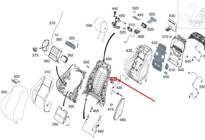 MB GLE W167 Halteklammer für Rückenlehnenrahmen vorne links A2139880115