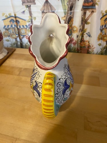 Williams Sonoma Majolica Raffaellesco Deruta Rooster Pitcher Italian Dragon 8.5" - Picture 3 of 5