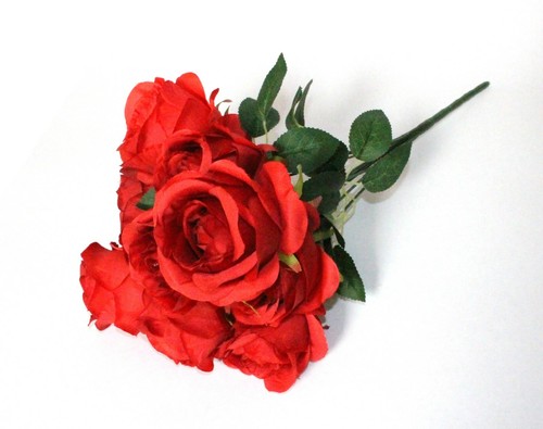 Beauty Red Bulb 10 Head Silk Rose Bundle Bush Artificial Bouquet Wedding Decor - Picture 5 of 8