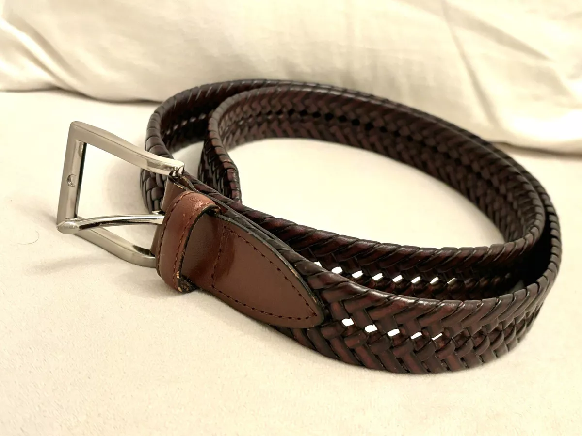 Brown Braided Bonded Leather Belt Size 38 Regular Silver Buckle Stylish 44”  Long