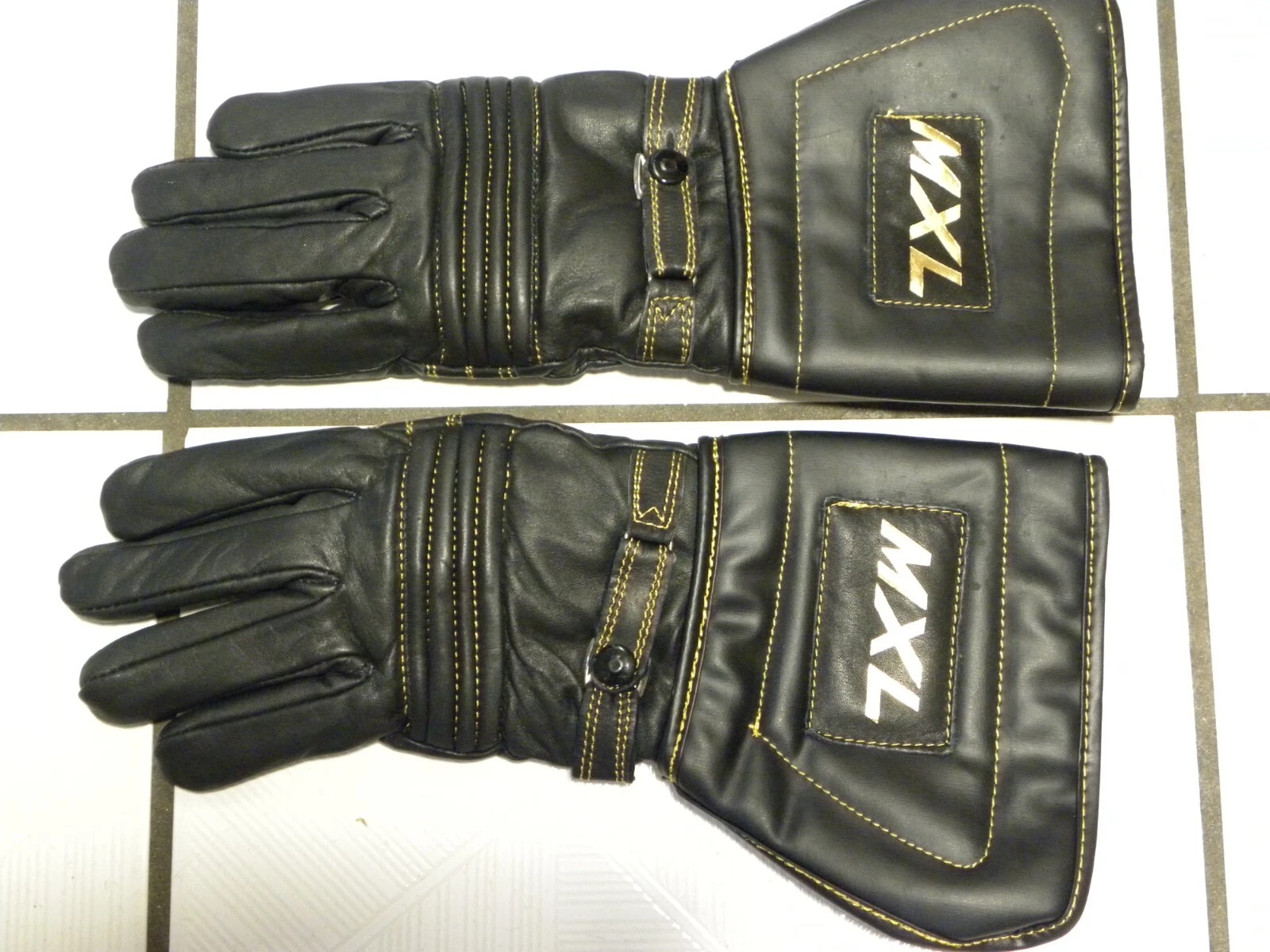 MXL lightweight MOTORCYCLE gauntlet BLACK leather GLOVES men's SMALL vintage MX
