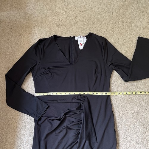 Perfectly Priscilla Womens Black Cocktail Dress 1XL Plunge Long Sleeve Stretch - Picture 5 of 21