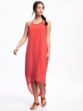 NWT Old Navy Chiffon Hi-Lo Trapeze Maxi Dress, Coral Tropics SZ M #133935 (T)