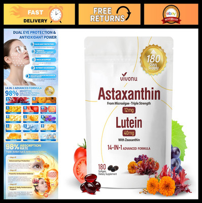 14-in-1 Astaxanthin & Lutein Supplements, 180 Softgels, Eye & Skin Health, Antio