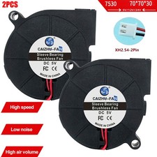 2PC 75x75x30mm DC 5-12V 2Pin Sleeve Bearing Brushless Cooling Turbine Blower Fan