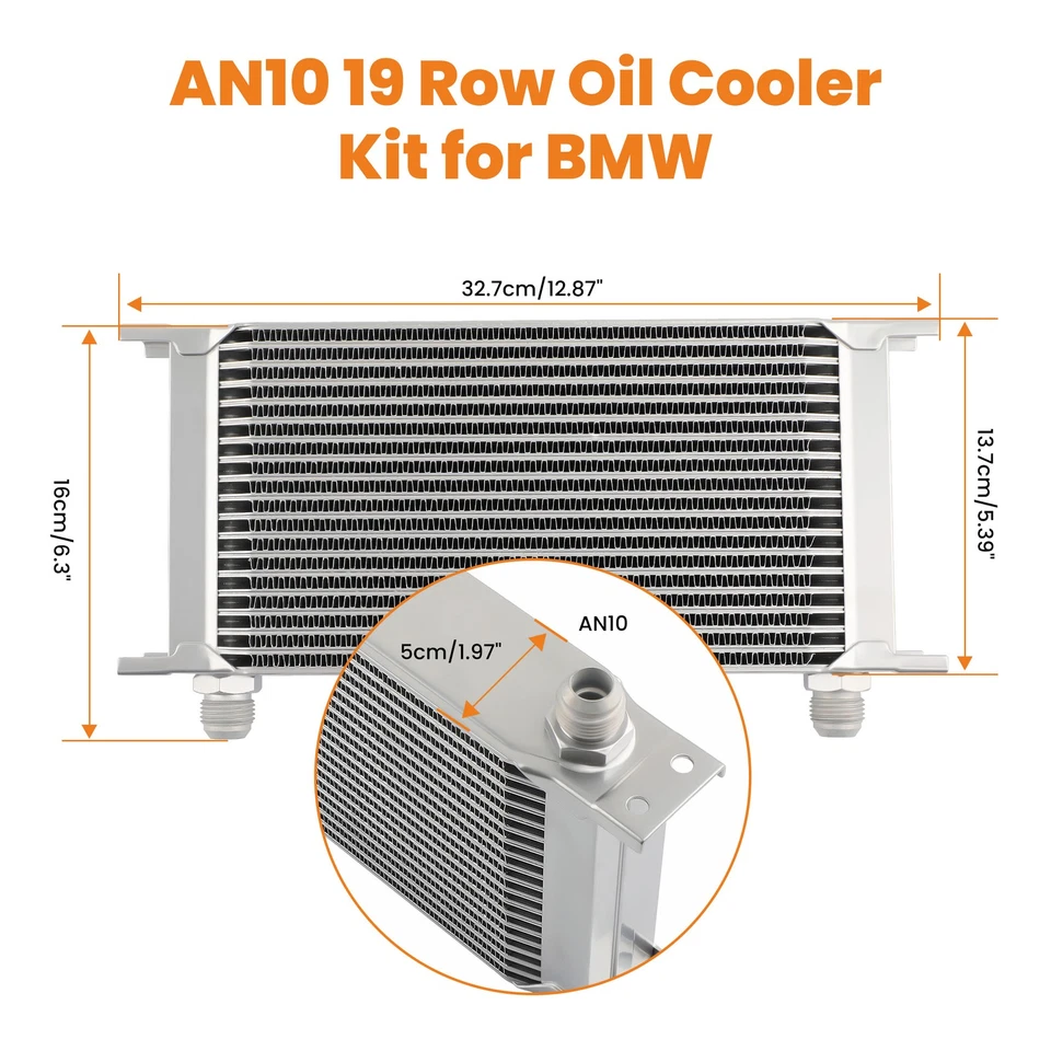 Kit de reubicación de filtro plateado enfriador de aceite de motor/transmisión 19 filas 10AN para BMW Foto 3 de 4
