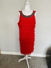 ROMAN Red Beaded Frill Tunic Evening Midi Dress – Size 18