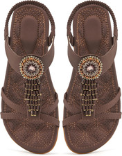Sandals Women Comfortable Flats: Dressy Summer Shoes  Boho Jeweled Sandals with