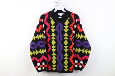 Vintage 90s Coogi Style Womens Medium Abstract Geometric Knit Mock Neck Sweater