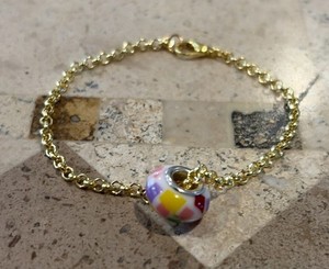 Authentic Yellow Gold Plated 6” Braclet Single Multi Color European Watercolor Bead
