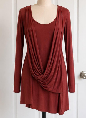 White House Black Market Top wrap blouse elegant work women red drape detail