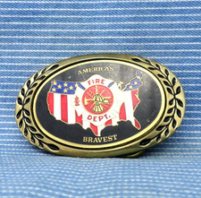 Fire Department Belt Buckle Americas Bravest Hook  Ladder Vtg Heritage .CPA778