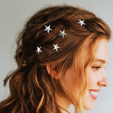 5 Pack Silver Star Hair Clips, Gold Hair Pins, Bridal Wedding Accessories