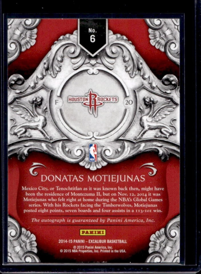 2014-15 Panini Excalibur Donatas Motiejunas Quest Auto #6 Rockets - Image 2 of 2