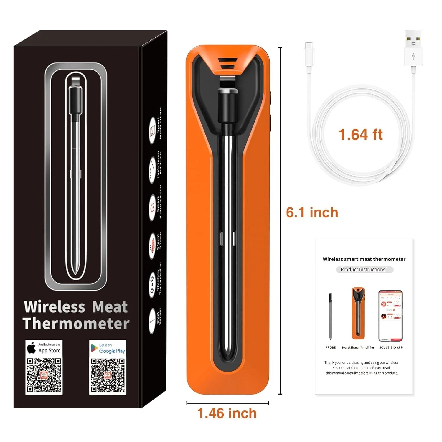 Wireless Smart Meat Thermometer Bluetooth Wireless, APP monitor notification NEW